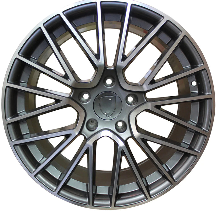 22 Inch Rims Fits Porsche Cayenne Turbo S GTS Base Staggered Gunmetal Machined Spyder Mesh Wheels