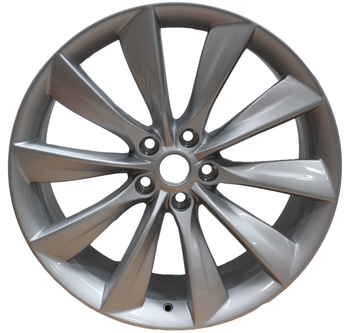 22" Staggered Tesla Model S Model Y Gloss Silver Twist Spoke Style Wheels