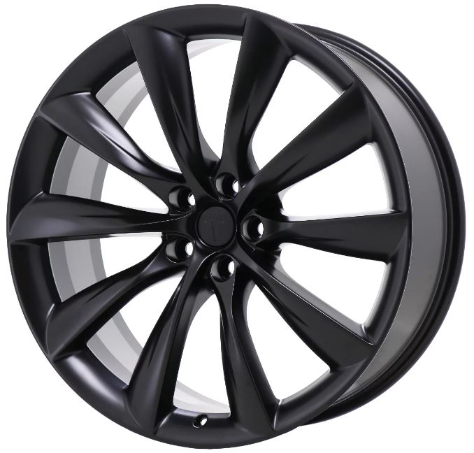22 Inch Tesla Model S Model X Staggered Satin Black Updated Twist Spoke Style Wheels