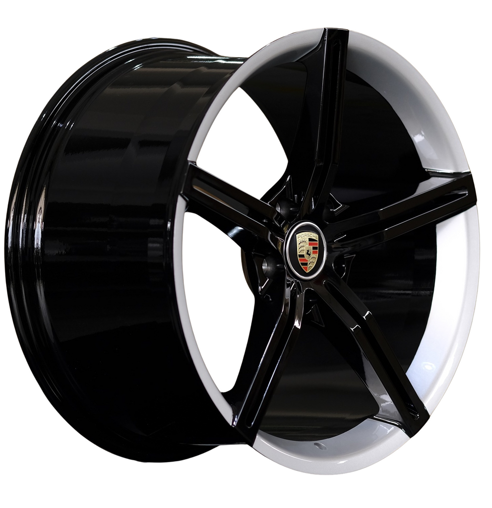 21" Porsche Taycan Panamera Forged Gloss Black White Lip Style 24 Wheels