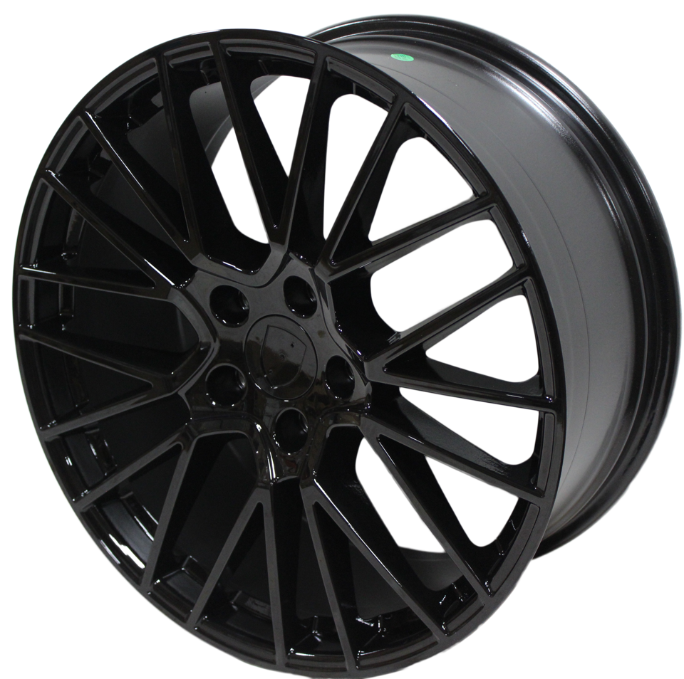 22 Inch Rims Fits Porsche Cayenne Turbo S GTS Base Gloss Black  Staggered Spyder Mesh Wheels