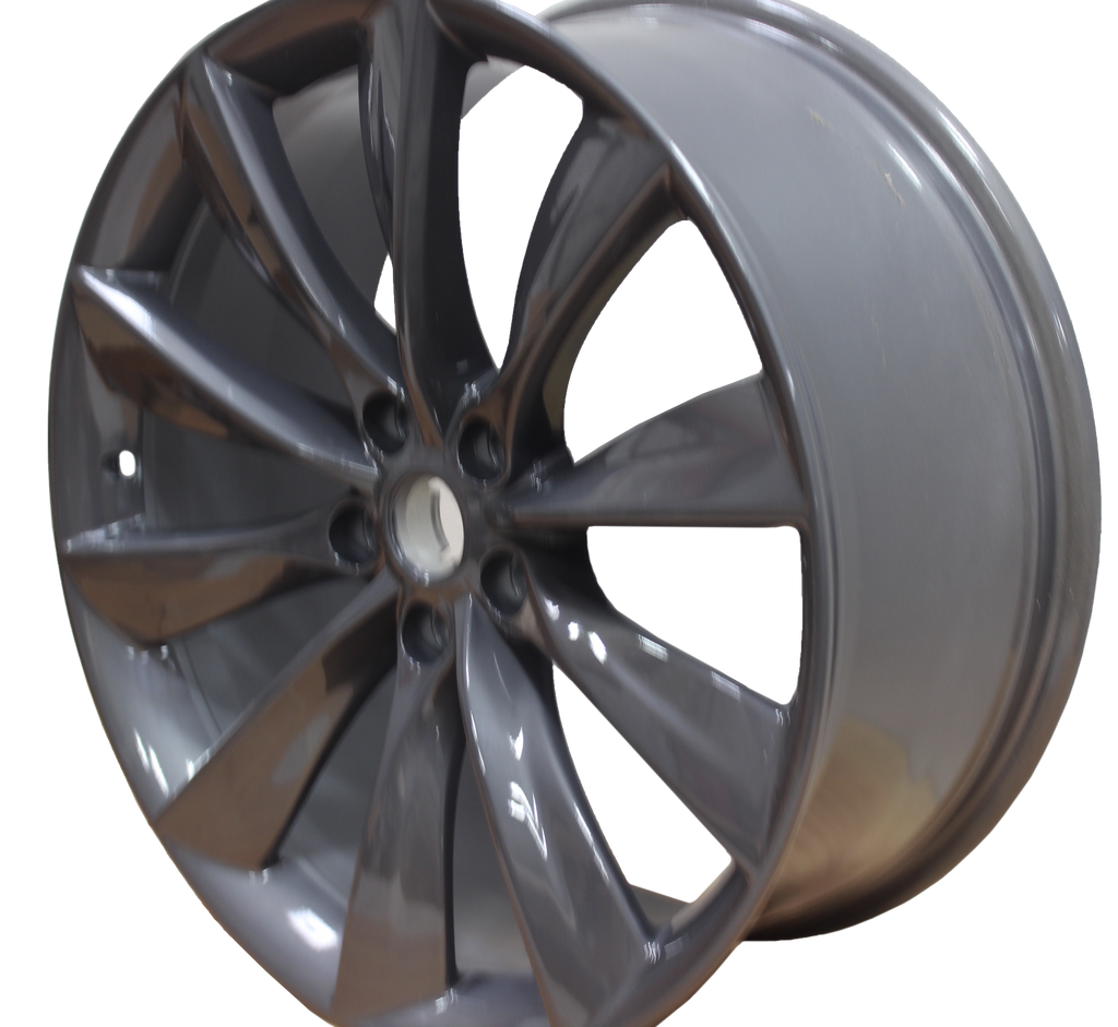 21x8.5 Tesla Model S Model Y Gloss Gunmetal Twist Spoke Style Wheels