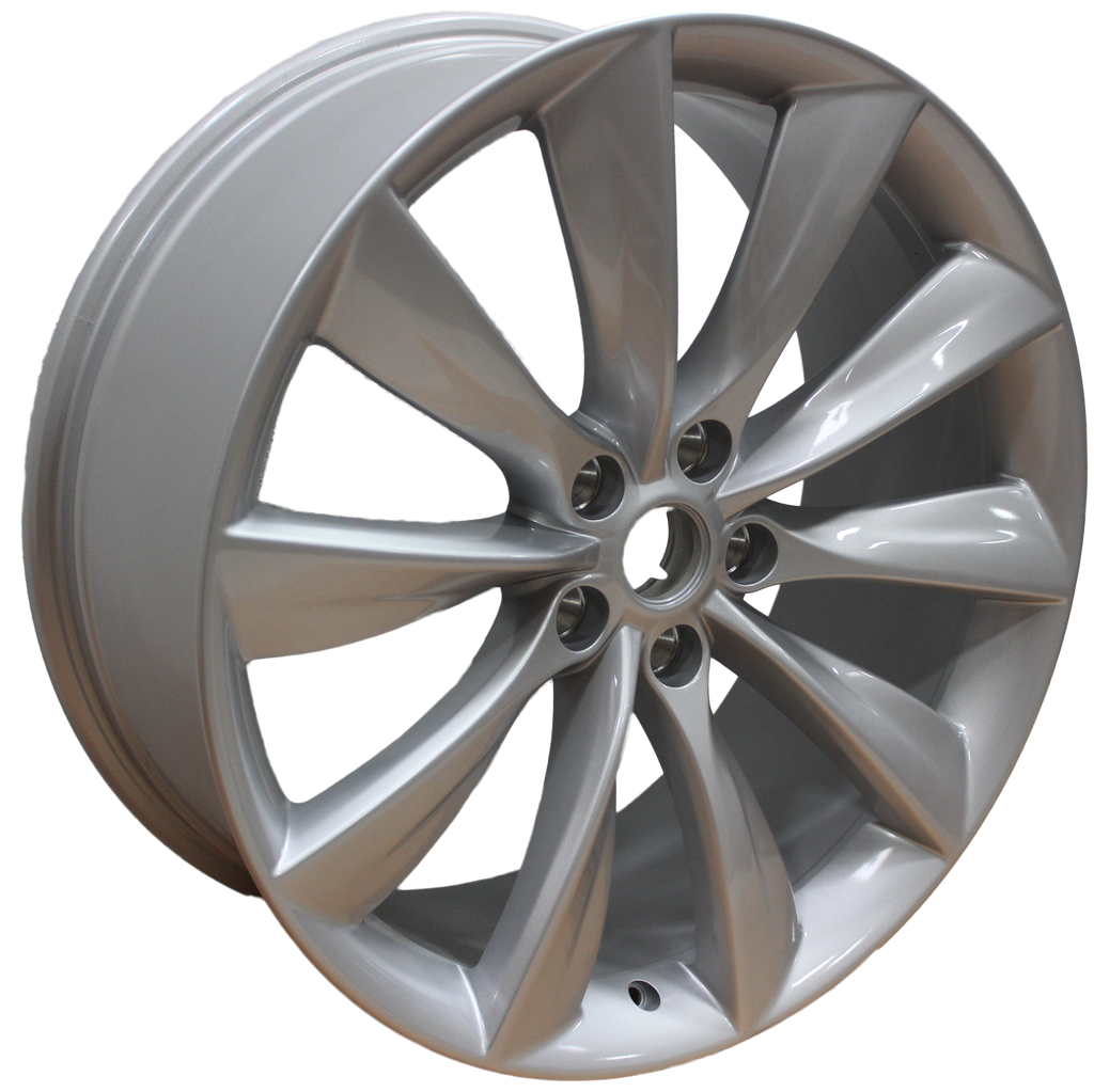 22" Staggered Tesla Model S Model Y Gloss Silver Twist Spoke Style Wheels