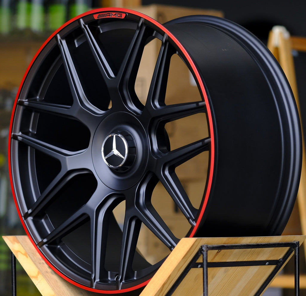 22 Inch Mercedes G Wagon G550 Rims G Class G65 G63 G55 G500 Style Wheels Satin Black with Red Lip