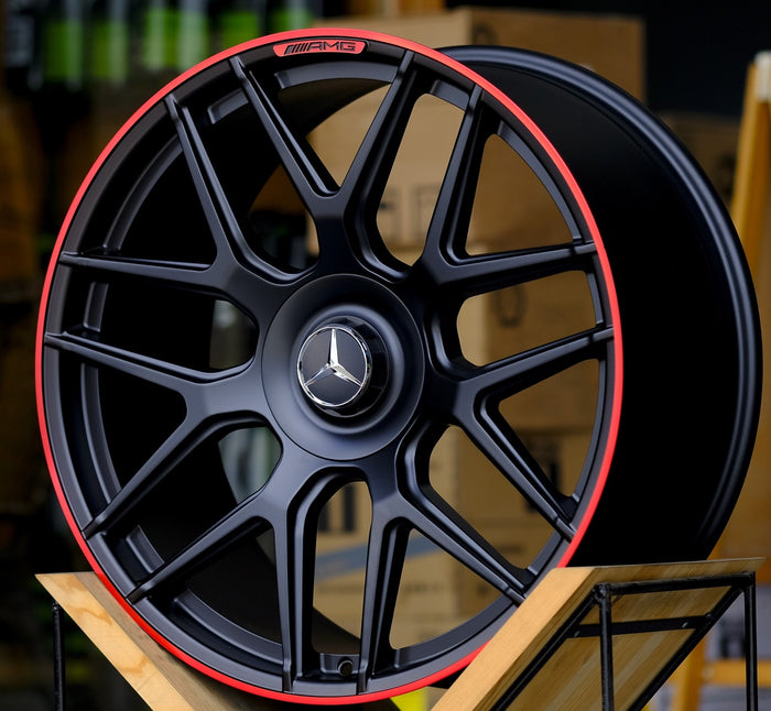 22 Inch Mercedes ML GL GLS GLE Rims ML63 ML550 ML500 ML400 GL63 GL550 GLE GLS Matte Black with Red lip  Wheels